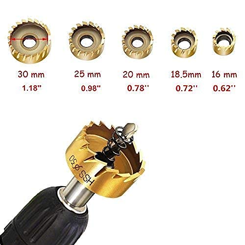 Verilux® Gold 5 Pcs Stainless Steel,Metal Alloy High Speed Hole Saw Drilling Tools Bit Set for Metal Sheet, Wood Piece, Plastic 16mm, 18mm, 20mm, 25mm, 30mm Verilux® Gold 5 Pcs Stainless Steel,Metal Alloy High Speed Hole Saw Drilling Tools Bit Set for Metal Sheet, Wood Piece, Plastic 16mm, 18mm, 20mm, 25mm, 30mm